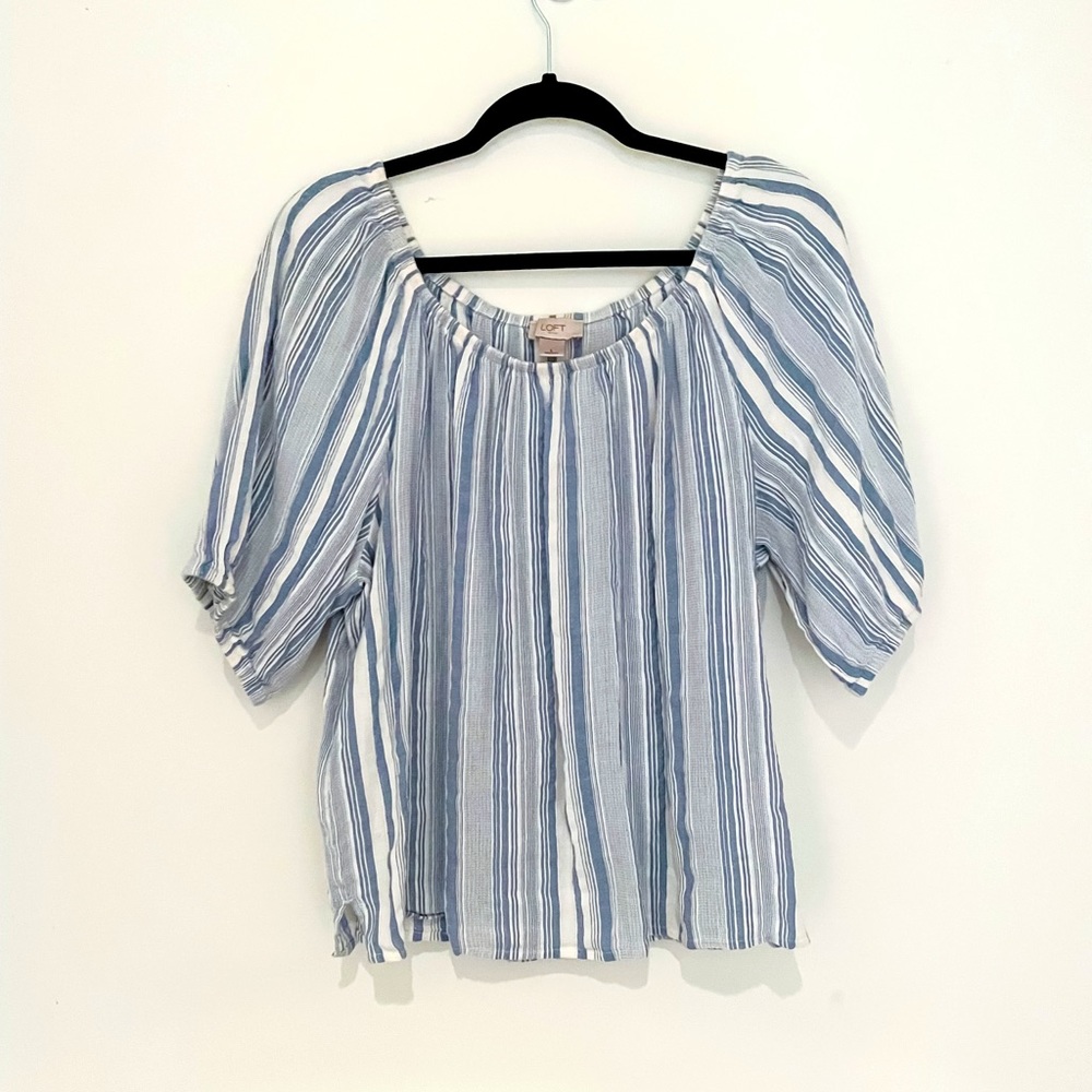 LOFT - Blue and White Striped Top (size Large)